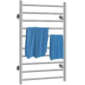 10-Stainless Steel Bars Drying Rack Electric Heated Towel Rack for Bathroom, Wall Mounted Towel Warmer in Silver