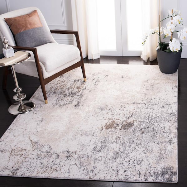 Aston Ivory/Gray Doormat 3 ft. x 5 ft. Geometric Distressed Area Rug