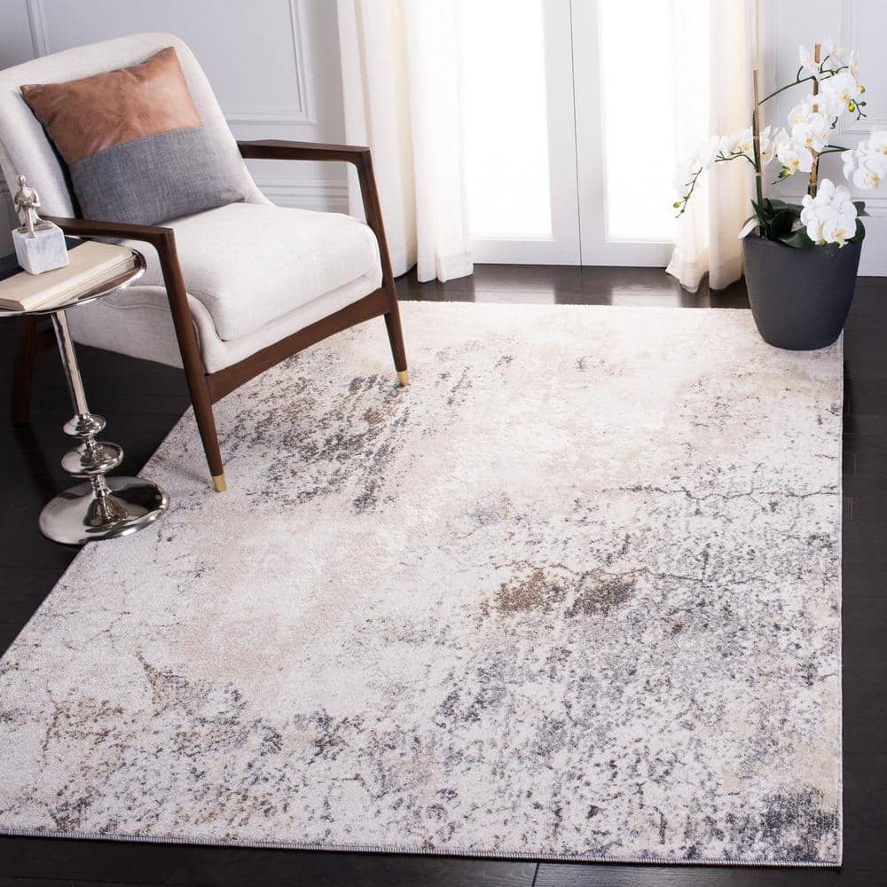 Aston 3' Square Gray Abstract Synthetic Area Rug