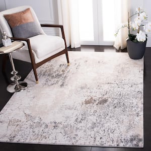 Aston Ivory/Gray 3 ft. x 3 ft. Geometric Distressed Square Area Rug