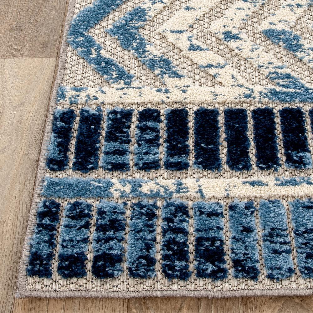Navy Geometric Flat Woven 5' x 7' Reversible Area Rug