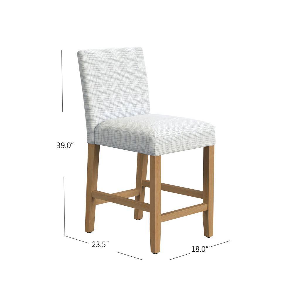 Cream Mini Grid Pattern Upholstered Counter Height Barstool with Wood Legs