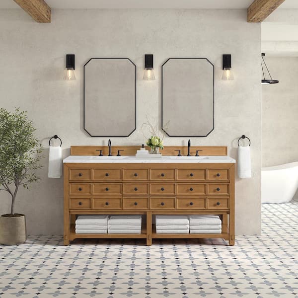 Malibu 72.0 in. W x 23.5 in. D x 35.98 in. H Double Bath Vanity in Amber Birch with Ethereal Noctis Quartz Top