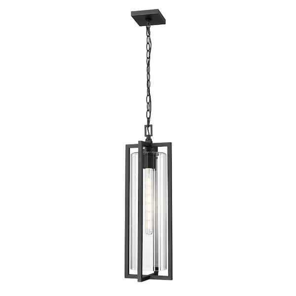 Filament Design Aura 25 in. 1-light Black Dimmable Outdoor Pendant-Light with Clear Ribbed Glass with no bulbs included