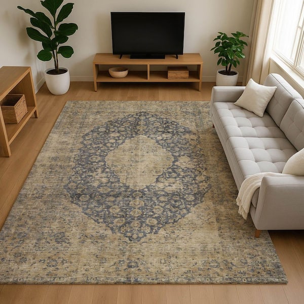 Mayfield Premium Machine Washable Abstract AMF1657 Charcoal 9 ft. x 12 ft. Area Rug