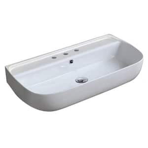 Aqua Rectangular Wall Mounted Bathroom Sink in White