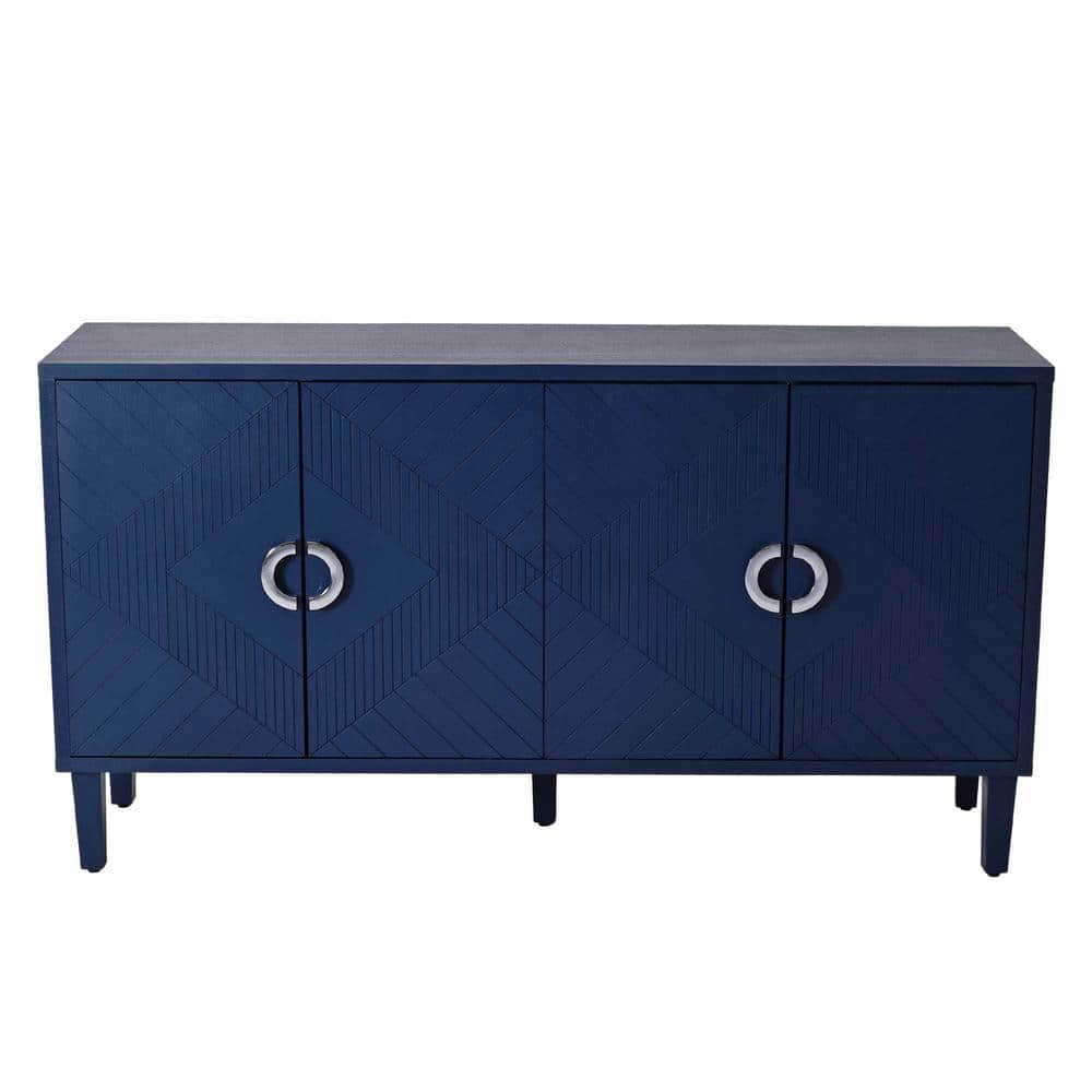 59.84 in. W x 15.75 in. D x 32.48 in. H Navy Blue Linen Cabinet 4-Door Stor