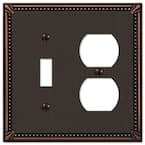 Imperial Bead 2 Gang 1-Toggle and 1-Duplex Metal Wall Plate - Aged Bronze