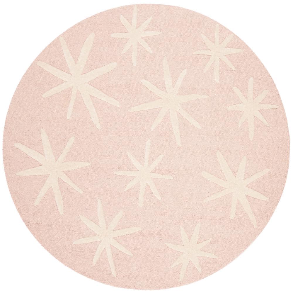 Handmade Ivory Wool Round Tufted Kids Area Rug 59"