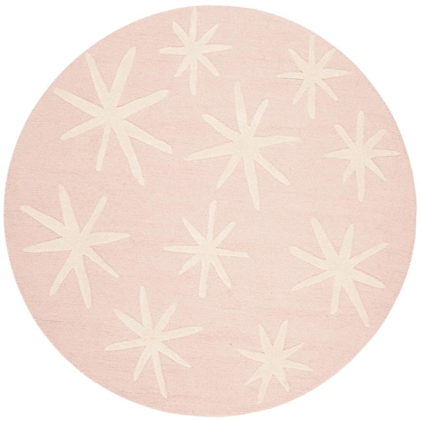 SAFAVIEH Kids Pink/Ivory 5 ft. x 5 ft. Round Stars Geometric Area Rug