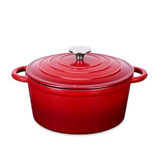 1-Piece 4 qt. Red Round Enamel Cast Iron Dutch Oven with Lid
