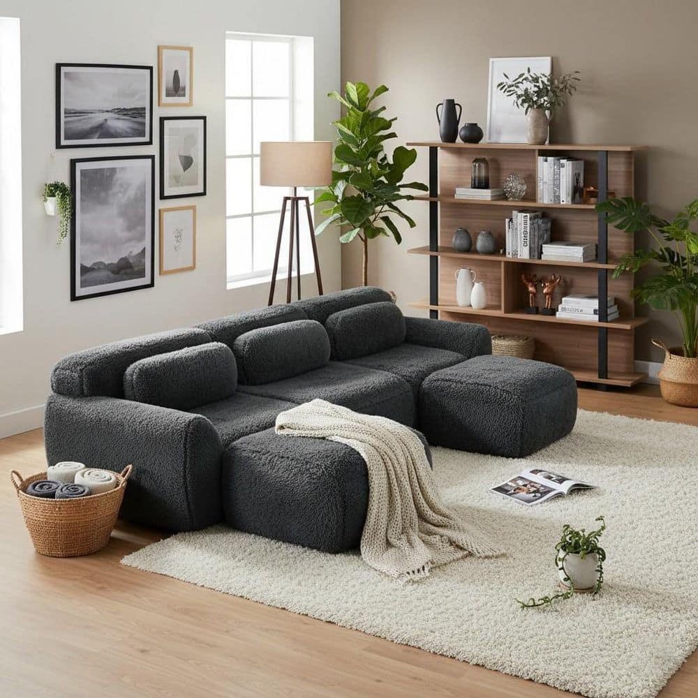 Homy Casa 114.7 in. 5-Seat Plush Microfiber L-Shaped Modular Sectional ...