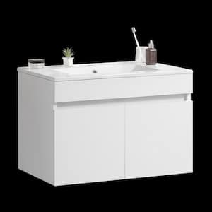 18.30 in. W x 35.82 in. D x 19.68 in. H Floating Bath Vanity with Wood Top in White