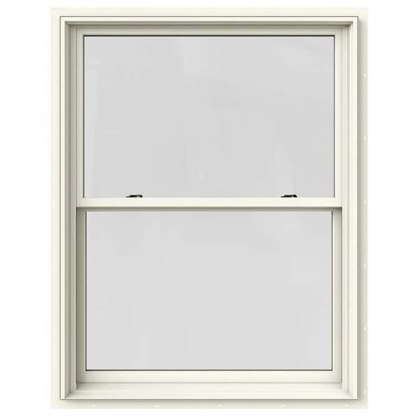 JELD-WEN 37.375 in. x 48 in. W-2500 Series Cream Painted Clad Wood Double Hung Window w/ Natural Interior and Screen