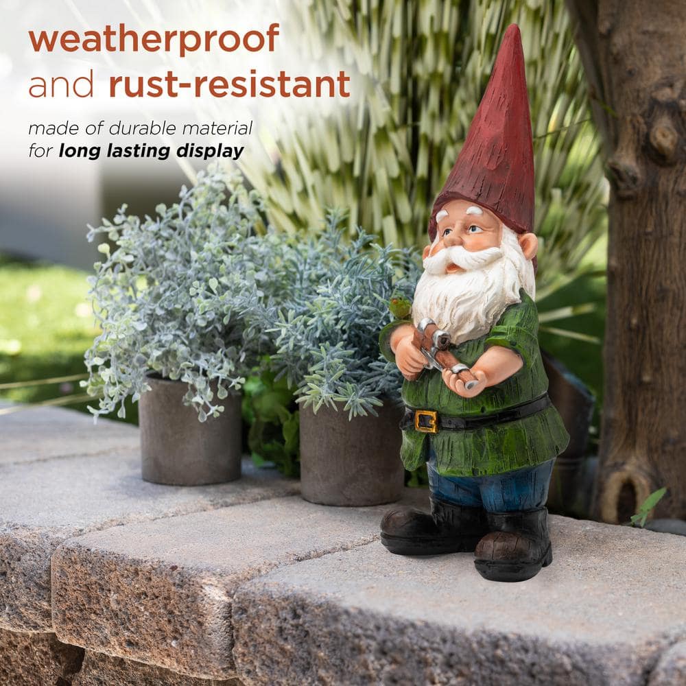 11" Green Polyresin Hunting Garden Gnome Statue
