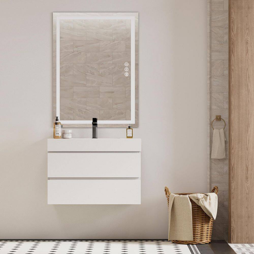 NOBLE 30 in. W x 18 in. D x 25 in. H Single Sink Floating Bath Vanity in White with White Solid Surface Integral Top price history on PriceWatchPro