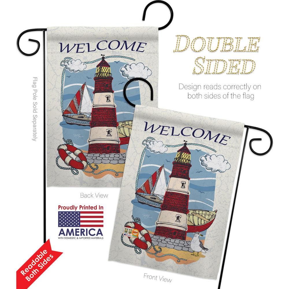 Lighthouse Shore Beach Multi-Color Polyester Garden Flag Set