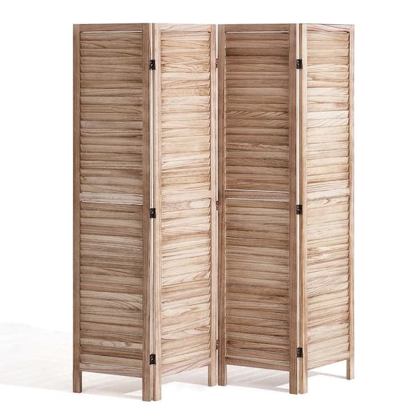 Wood Room Divider, 4 Panel Wood Folding Privacy Screen, 66.9 in.es Tall Indoor Louvered Wooden Partition, Portable