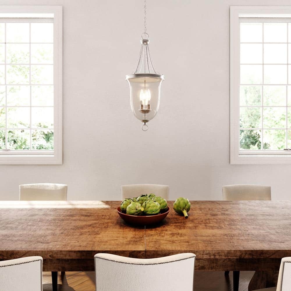 Brushed Nickel 3-Light Foyer Pendant with Seeded Glass