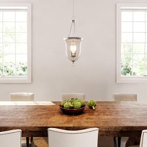 Seeded Glass Collection 9.75 in. 3-Light Brushed Nickel Transitional Foyer Pendant with Clear Seeded Glass