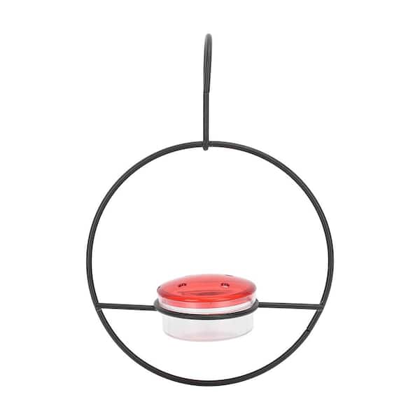 4 oz. Bright Red Glass Bowl Black Metal Hanging Humming Bird Feeder with Ant and Bee Proof for Outdoors Hanging, Window