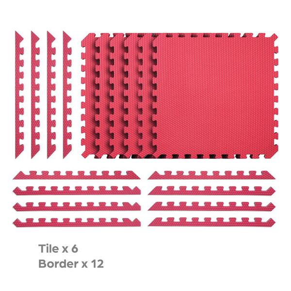 Norsk Black/Red 24 in. x 24 in. x 0.51 in. Foam Reversible Interlocking Floor Mat (6-Pack)