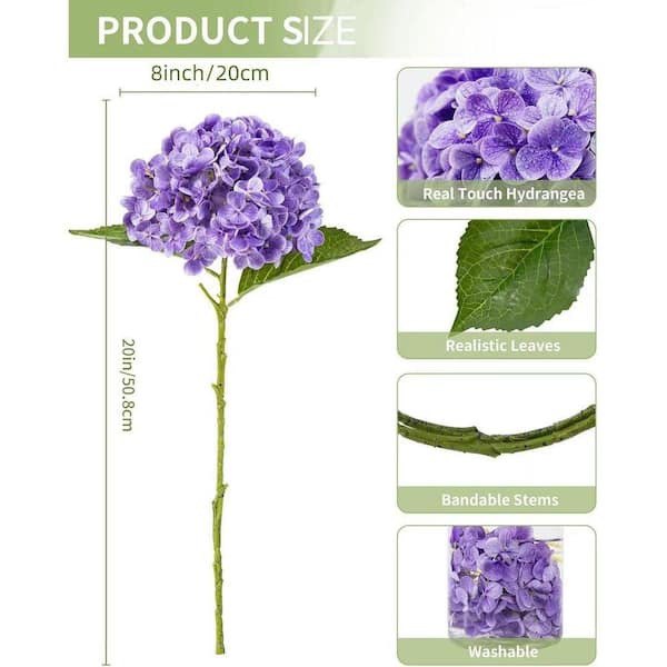 3-Piece 20 in. Purple Hydrangea Artificial Flowers Latex Real