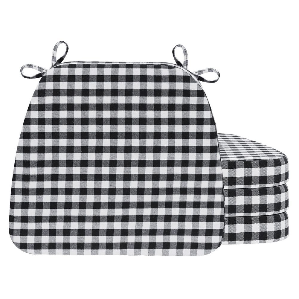 Square-Shaped Indoor/Outdoor Seat Cushion for Dining Chairs with Ties and Removable Cover in Black and White (4-Pack) price history on PriceWatchPro