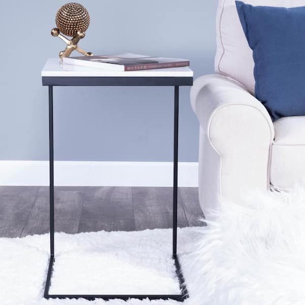 HomeRoots Charlie 16 in. Black and White Square Marble End Table