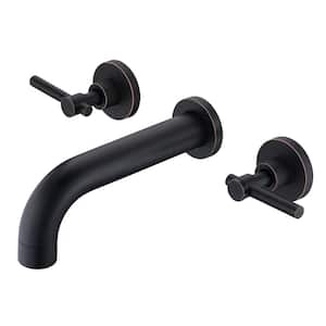 Contemporary Double Handle Wall Mount Roman Tub Faucet with Valve in Oil Rubbed Bronze