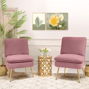 Purple 1-Piece Armless Upholstered Leisure Tight Back Accent Side Chair with Cushion Set of 2