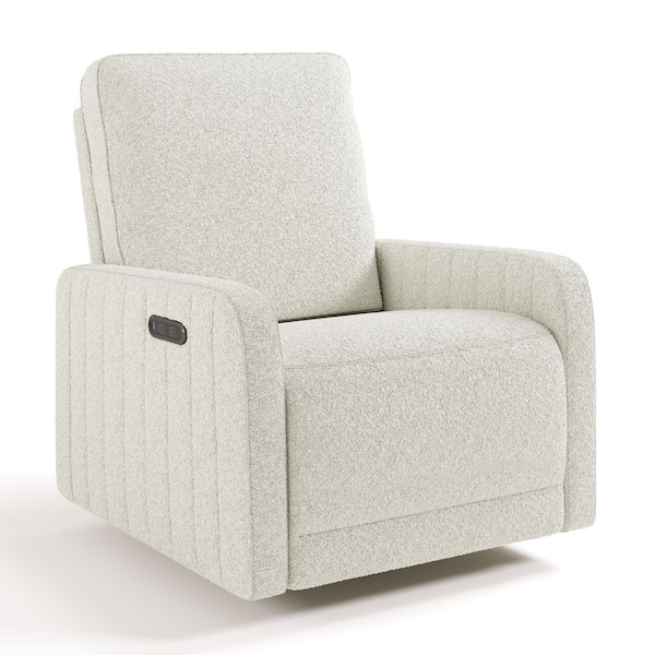 Kyoto Ivory Boucle Deluxe Extra-Wide Nursery Power Recliner Swivel Glider