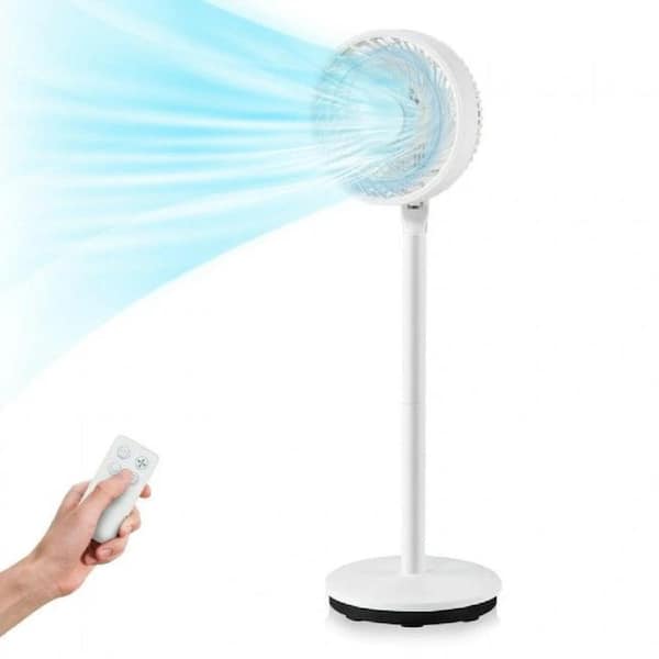 Portable Oscillating 9 in. 3 fan speeds Pedestal Fan in White w/Remote Control, 3 Adjustable Heights, Swing & 7H Timer