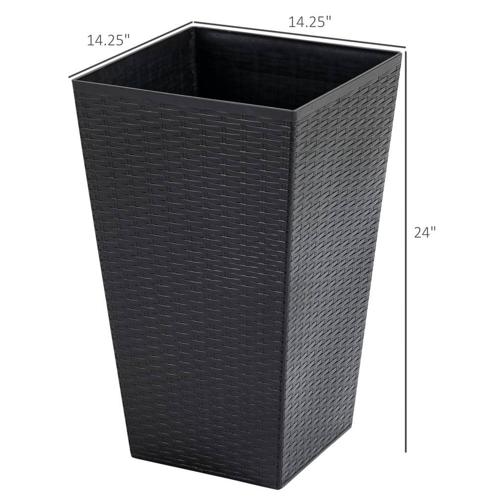 Set of 3 Black Tall Rattan-Style Plastic Planters