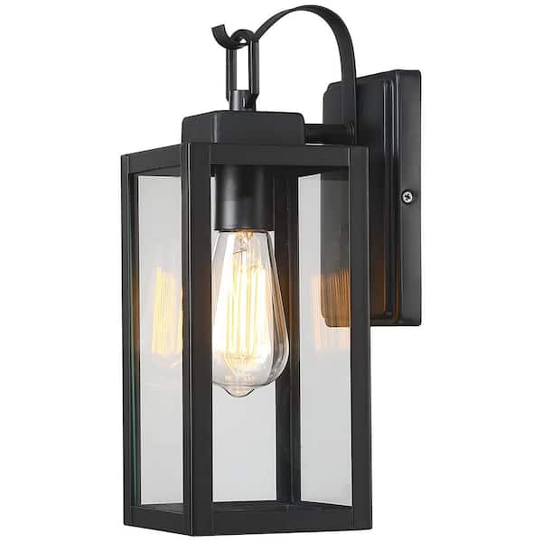 Pia Ricco 1- Light Matte Black Outdoor Wall Lantern Sconce with Clear Glasee