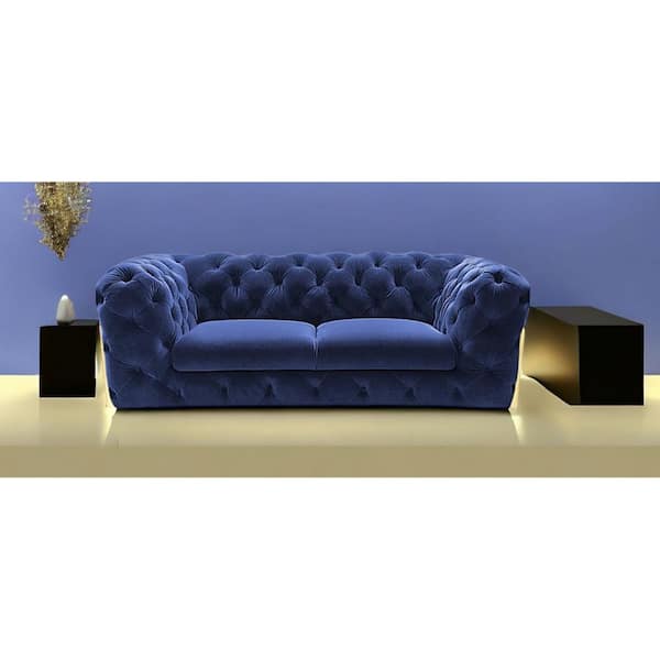 HomeRoots Valerie 69 in. Black and Gold Solid Velvet 2-Seats Loveseat