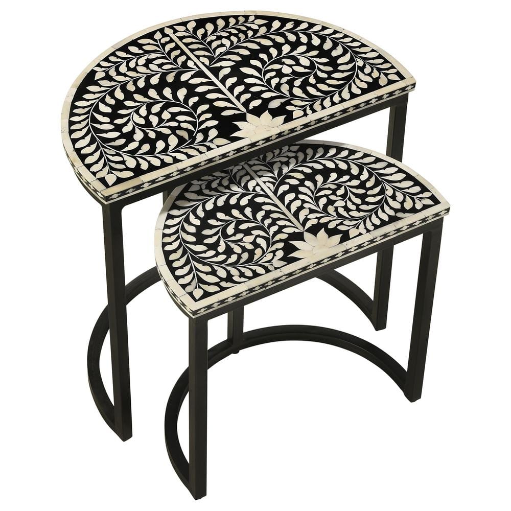 Zakiya Black and White Half-Moon Nesting Tables with Storage