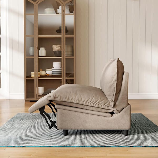 (Middle Module Power Recliner) 37.4 in. Armless 1-Piece Linen Rectangle Modular Sectional Sofa in Khaki