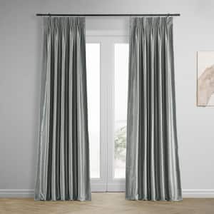 Gray Blackout Vintage Textured Faux Dupioni Pleated Curtain - 25 in. W x 96 in. L (1 Panel)