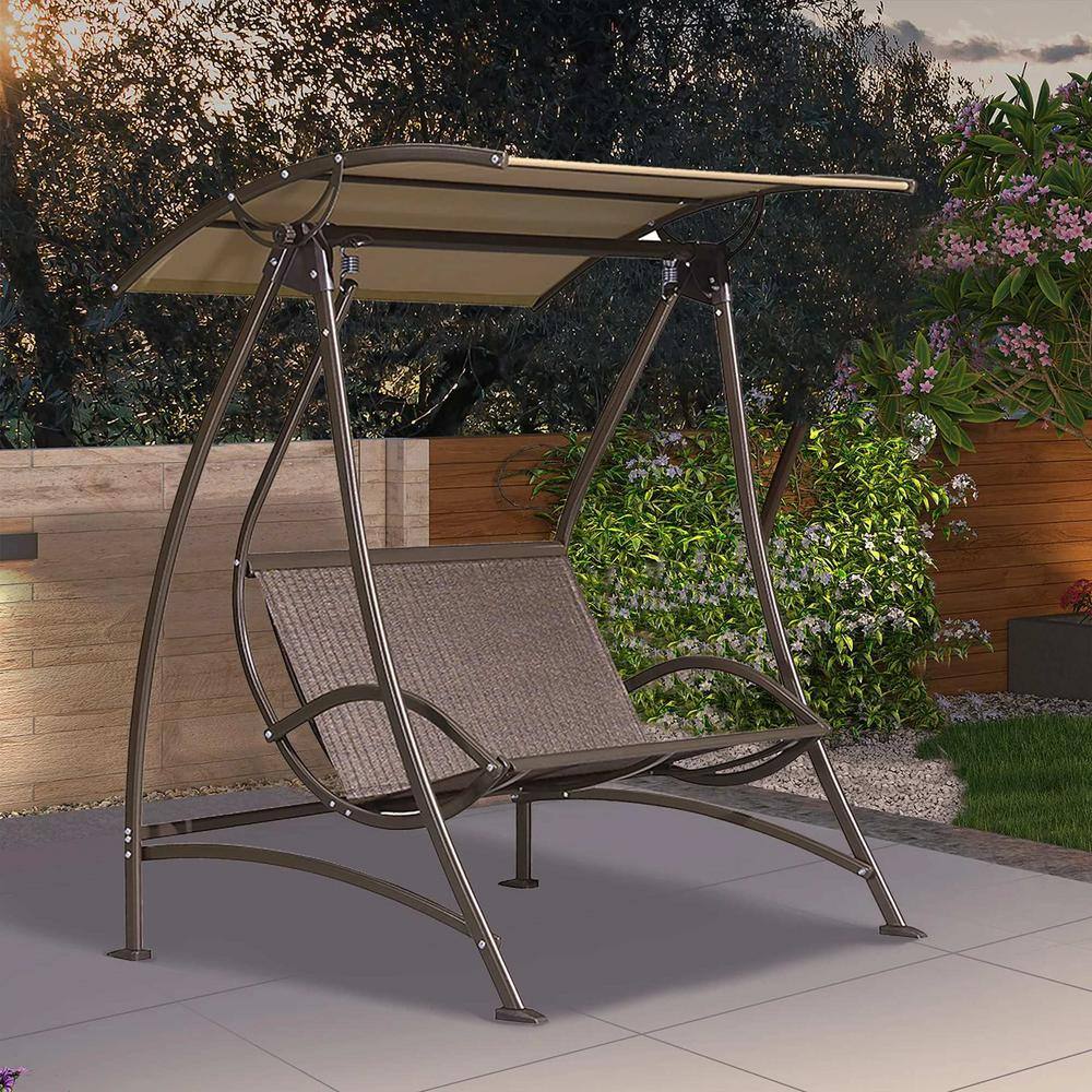 2-Person Porch Metal and Textilene Swing with Canopy and Cushions, Brown price history on PriceWatchPro