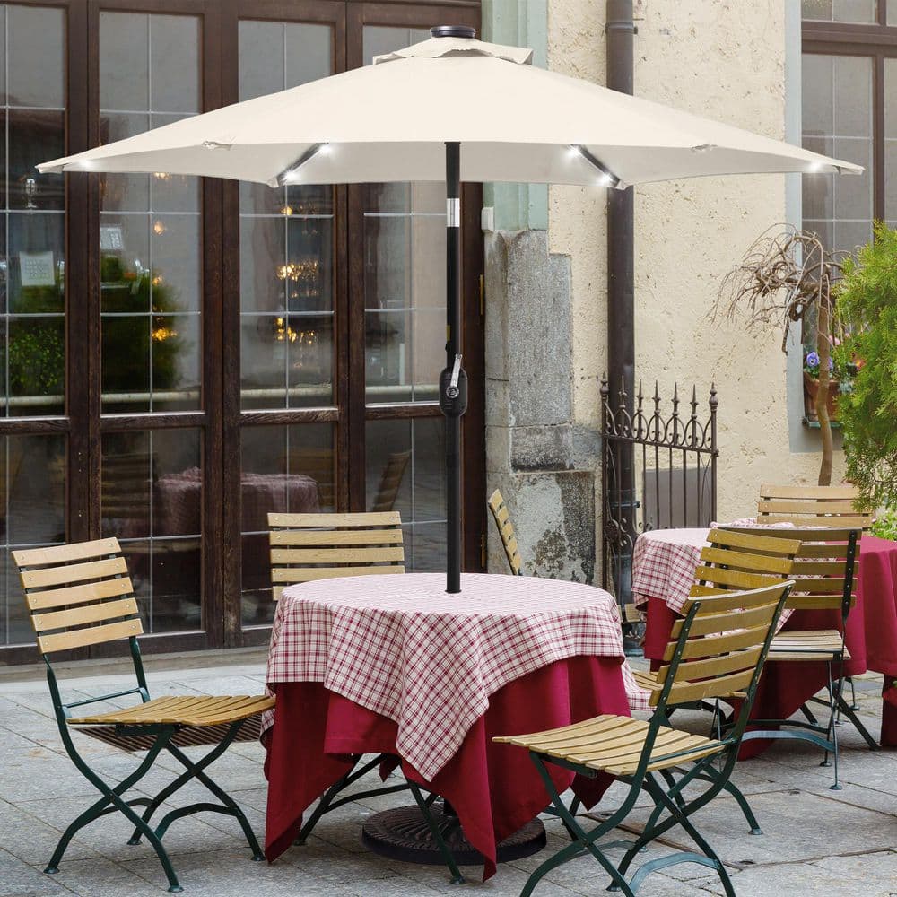 7.5 ft. LED Outdoor Umbrellas Patio Market Table Outside Umbrellas Nonfading Canopy and Sturdy Ribs, Beige price history on PriceWatchPro