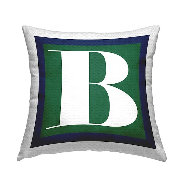 Bold Green Letter B Square Outdoor Throw Pillow
