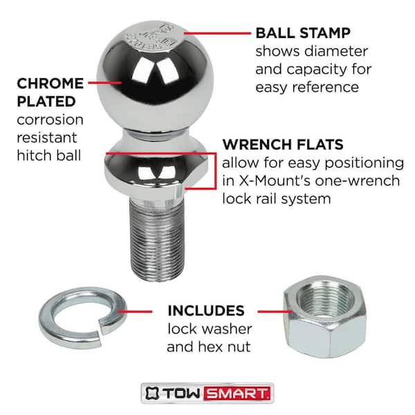 TowSmart 6,000 lb. Capacity 2-5/16 in. Ball x 1 in. Shank Diameter x 3 in. Shank Length Chrome Hitch Ball TowSmart 6,000 lb. Capacity 2-5/16 in. Ball x 1 in. Shank Diameter x 3 in. Shank Length Chrome Hitch Ball