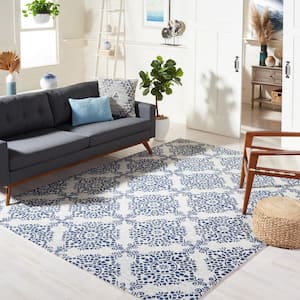 Micro-Loop Ivory/Blue 8 ft. x 10 ft. Moroccan Solid Color Area Rug