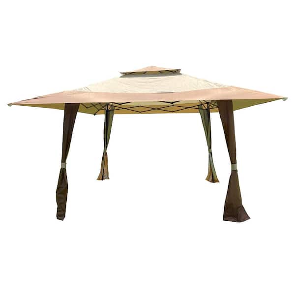 Miscool Pro 13 ft. x 13 ft. Patio Pop-Up Gazebo Canopy Tent with Corner Curtain, Coffee