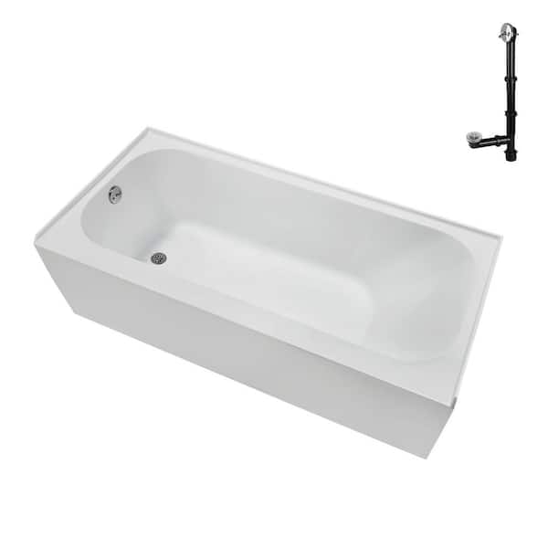 Streamline 66 in. x 32 in. Soaking Acrylic Alcove Bathtub with Left Drain in Glossy White, External Drain in Glossy White