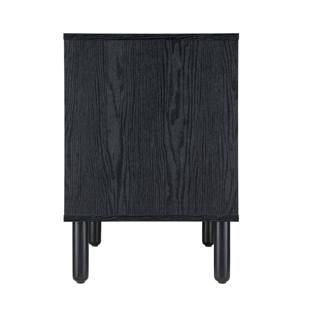 Black and Light Brown Rattan 2-Drawer Nightstand