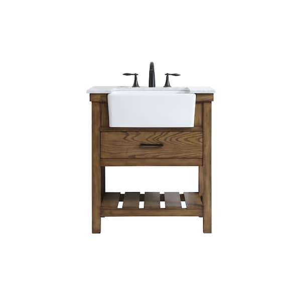 Unbranded Simply Living 30 in. W x 22 in. D x 34.125 in. H Bath Vanity in Driftwood with Carrara White Marble Top