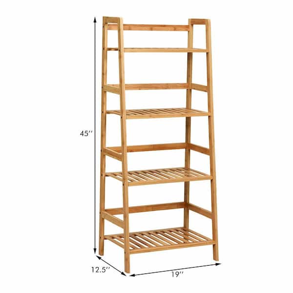 Gymax 4-Tier Bamboo Ladder Shelf Multipurpose Plant Display Stand