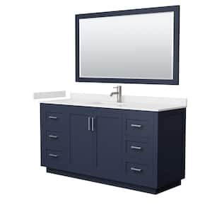 Miranda 66 in. W x 22 in. D x 33.75 in. H Single Sink Bath Vanity in Dark Blue with Carrara Cultured Marble Top & Mirror